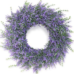 26" Lavender & Eucalyptus Wreath for Front Door, Porch, Window - Large Artificial Greenery Outdoor Wreath for Home, Farmhouse Decor - Spring, Summer, Fall, All Seasons (Purple)