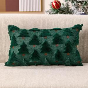 Allorry Christmas Lumbar Pillow Cover 12x20 Christmas Decorations Soft Plush Faux Fur Wool Green Xmas Tree Throw Pillow Covers Winter Xmas Home Bedroom Sofa Decor PT-018A12