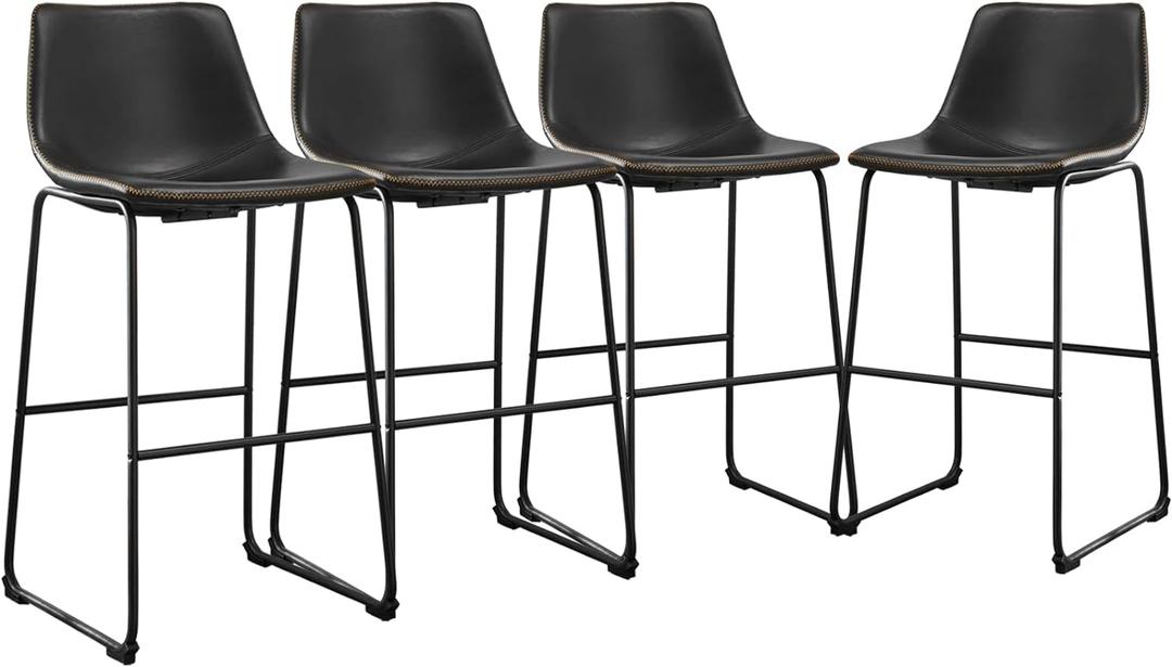 DUMOS 30 Inch Counter Height Bar Stools Set of 2, Modern Faux Leather High Barstools with Back and Metal Leg, Bar Chairs for Kitchen lsland, Black (4 Pcs 30 In)