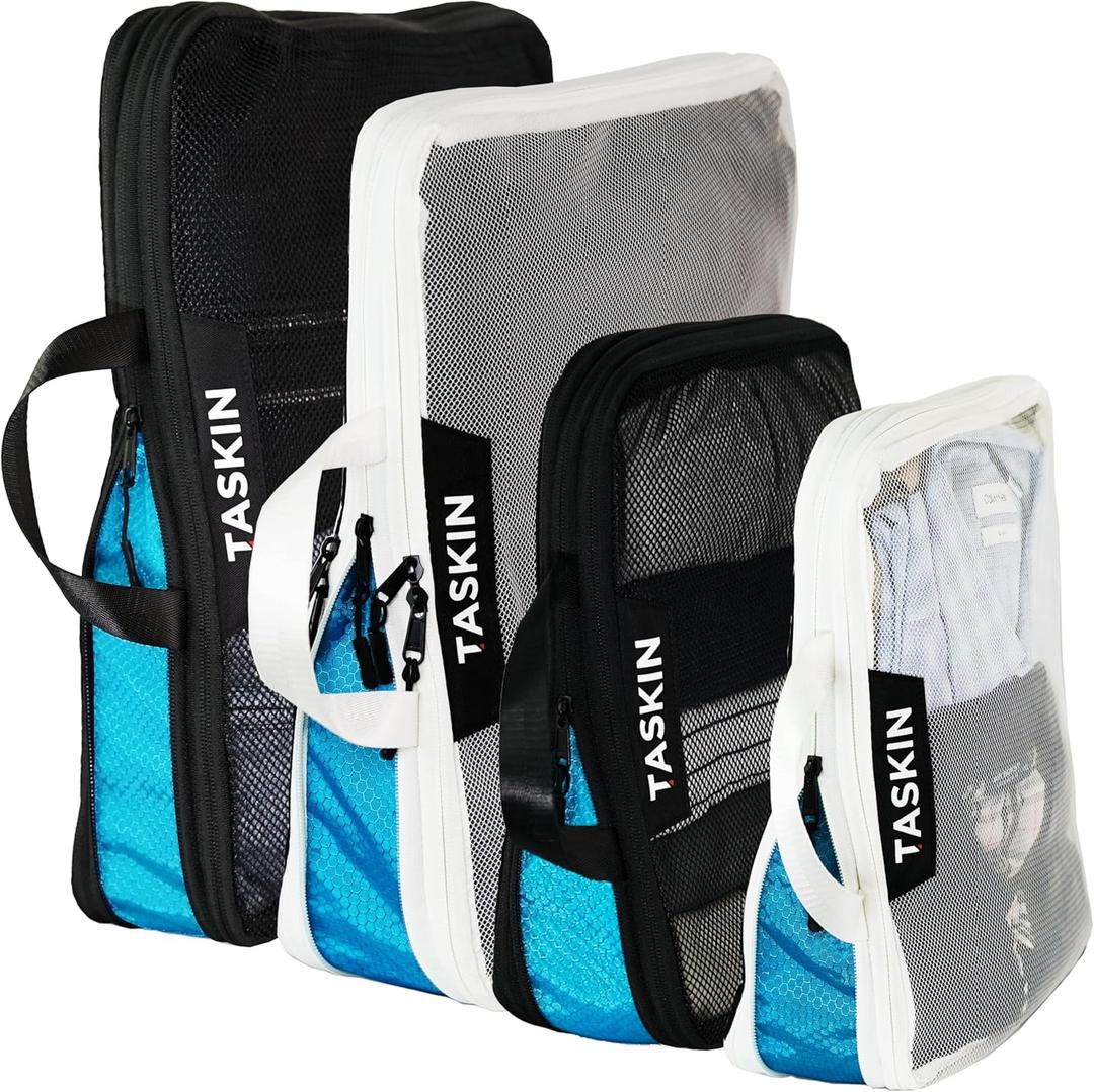 Taskin Compression Packing Cubes | Separate Clean & Dirty Compartments w/Flexible Separator | YKK Zippers | Set of 4 (2XL + 2 L)