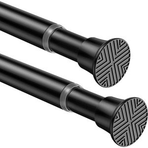 2Pack Tension Rod 24-48Inch Black Curtain Rods for Windows Spring Adjustable Curtain Rods no Drilling Tension Curtain Rods for Window,Doorway,Closets