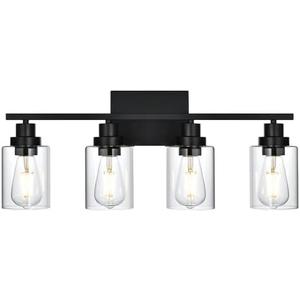 Wanluce 4 Light Bathroom Vanity Light, Bathroom Lighting Fixtures over Mirror, Farmhouse Black Vanity Light For Bathoom, Modern Wall Sconces Light Fixtures with Clear Glass Shades for Bathroom Bedroom