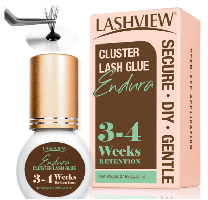 LASHVIEW Cluster Lash Glue & Remover Kit Super Strong Hold 4 Weeks+ Long Lasting Glue, Waterproof Formula, Easy at Home Removal, Includes DIY Lash Supplies