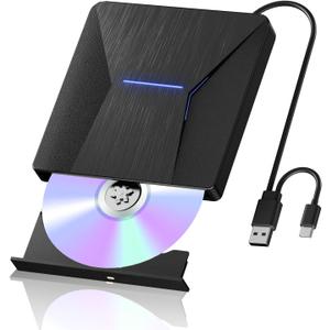 External Blu-ray Drives for Laptop, External Blueray/dvd Drive for PC, USB 3.0 and Type-C Bluray Burner, CD DVD Blu Ray Disc Reader Writer Compatible with Windows XP/7/8/10, Laptop, Desktop, MacOS