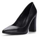 IDIFU Women's IN4 Chunky-HI Block High Heels Closed Pointed Toe Pumps Dress Office Shoes for Women (Black Pu, 10 US)
