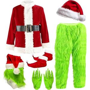 Vanfunny Green Monster Santa Claus Costume Set for Adults, 7PCS Christmas Santa Outfit Suit, Festive Xmas Halloween Cosplay Costumes (Green, AdultS/M)