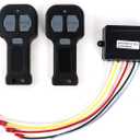 QWORK 12V Car Wireless Winch Electric Remote Control, 2 Pack Universal Mini 5 Wire Control Winch with Dual Manual Matching Transmitter Kit for Truck, ATV and SUV Winch Wireless System