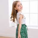 Toddler Girl Clothes 2 Piece Girls Outfits Set Print Bow Top and Belted Ditsy Floral Shorts for Spring Summer (S)