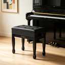 Adjustable Height Piano Bench Stool PU Leather Cushion Wooden Keyboard Seat with Music Storage (Black)