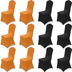 Oudain 12 Pcs Halloween Folding Chair Covers Orange Black Universal Spandex Chair Slipcovers Washable Removable Stretch Chair Protector Covers for Halloween Party Decoration