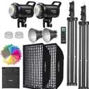 Godox SL60II-D LED Video Light Kit 2Pack Continuous Light Set, Square Grid Softbox,Light Stand, Remote Control & Honeycomb Grid for Studio Video Recording, Filming, Podcast (2PCS)