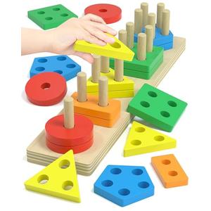 kecristv Montessori Toys for 1 2 Year Old Girl and Boy Birthday Gifts, Shape Sorter Wooden Toys for Toddlers Age 1-3 2-4, Learning Educational Sensroy Stacking Toddler Puzzles