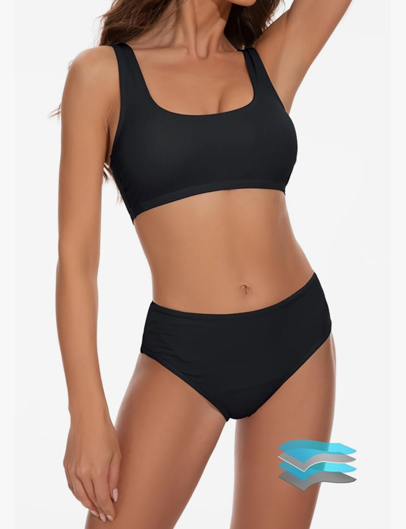 Beautikini Period Swimwear Two Piece Menstrual Leakproof Sporty Bikini Sets Bathing Suit Period Swimsuit for Teen Girls, Size S