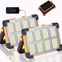 120W LED Solar Work Light, 144 LED 10000LM Portable Flood Light with Stand, 4 Modes Rechargeable, IP65 Waterproof Outdoor Working Light for Camping, Fishing, Car Repair & Mechanics (2) (Yellow 2 Pack)