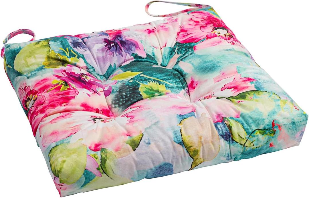 4-Pack Outdoor/Indoor Wicker Patio Seat Cushion Pad with Ties - Weather Resistant, Dining Chair Cushion, 17" x 17"(Watercolor Flowers)
