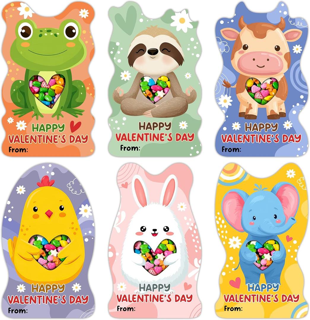 3 x MAPDTWO 36 Packs Animal Valentines Day Cards - Valentines Day Cards for Kids School Party Favors - Animal Sloth Frog Chicken Elephant 6 Designs Exchange 3.5''x5.8'' Mason Jar Card (Candy Not Included)