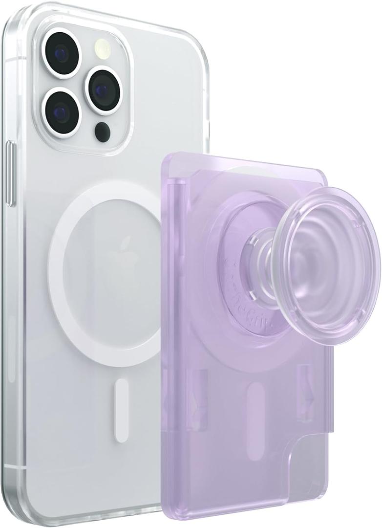 Multi Functional Magnetic Phone Wallet with Expanding Phone Grip Kickstand Compatible with Magsafe Including Adapter Ring Phone Card Holder (Violet)