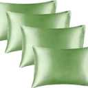 2 x BEDELITE Satin Pillowcase for Hair and Skin, Super Soft Similar to Silk Pillow Cases 4 Pack with Envelope Closure, Cooling Pillowcases for Women Men (20"x36" King Size, Sage Green)