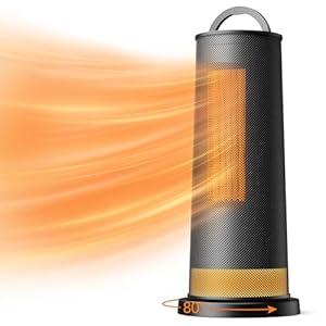 iDOO Space Heaters for Indoor Use, Portable Heater for Bedroom, Tip-Over Protection, Ceramic Fast Heat with Night Light, 80° Oscillating, for Large Rooms, Office, Living Room, Black, Office Gifts