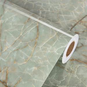 Cyan Glossy Marble Contact Paper Peel and Stick Countertops Self Adhesive Waterproof Peel and Stick Wallpaper Vinyl Removable Granite Contact Paper for Bathroom Cabinets Drawers Table Tops 24''x118'' (Green)