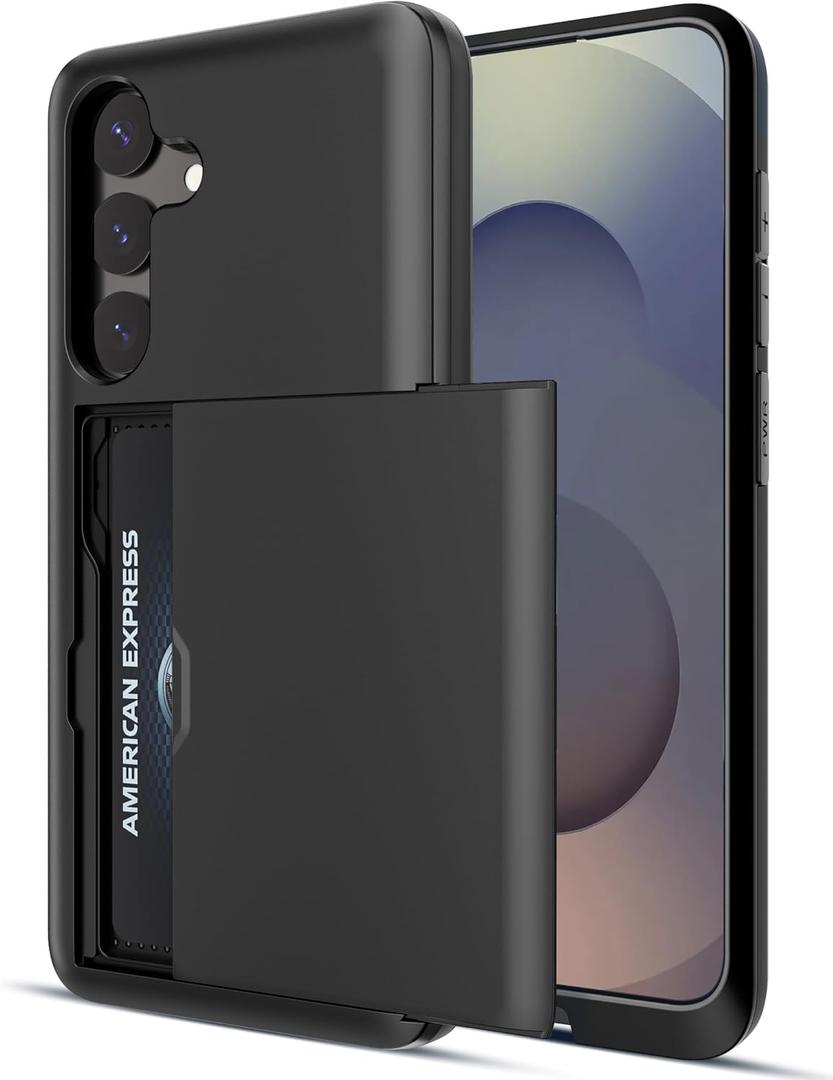 Jiunai for Samsung Galaxy S25 Case, Wallet Card Holder for 2 Cards CC IDs License, Hidden Slide Pocket Protective Wallet Phone Cover Case for Samsung Galaxy S25 6.2'' 2025 Women Men Black