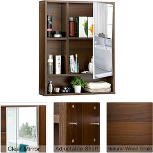 ChooChoo Bathroom Wall Mirror Cabinet, Medicine Cabinet with Single Door and Adjustable Shelf, Over The Toilet Space Saver Storage Cabinet, Walnut (6.3"D x 21.6"W x 24.0"H)