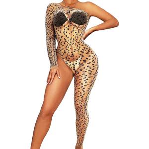 deladola Leopard Bodysuit See Through Lingerie Jumpsuit for Women