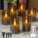 Rechargeable Acrylic Flameless Votive Candles with Timer & Remote Control, 1.7" x2.5" Flickering LED Warm Glow Tealight for Home, Wedding, Holiday Decor (Set of 6, Grey) (Gray)