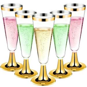 40 Pack Plastic Champagne Flutes with Gold Rim Gold Bottom, 5.5 Oz Clear Disposable Plastic Champagne Glasses, Wine Glasses Cups for Wedding Celebration Party Wine Tasting New Years Eve Party Supplies