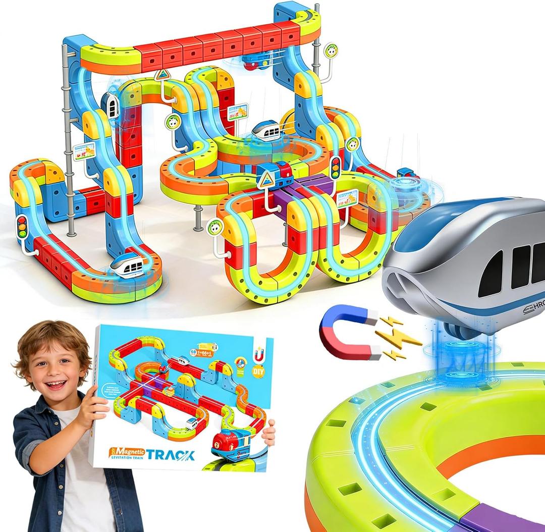 3D Infinity Cube Track Magnetic Electric Train Set for Kids 4 6 7 8,Toy Vehicle Playsets for Toddlers 3-5 Train Set Learning Gift,141 Pcs/2 car