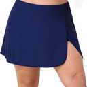 Women Plus Size Swim Skirt Tummy Control Split Swimsuit Bottom High Waisted Swim Suit Skirt with Pockets (3X, Navy)