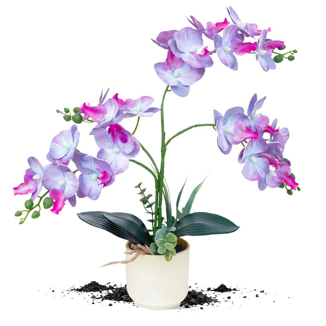 ucky 15.7" 3D Fake Orchid Flowers in Pot, Soft Touch Purple Orchid Plants