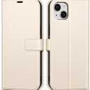 oakxco for iPhone 14 Plus/ 15 Plus Wallet Case with Credit Card Holder, Magnetic RFID Slim Folio Book Flip Leather Phone Case for Women Men Girl, Cute Silicone Rubber Shockproof Cover, Beige White