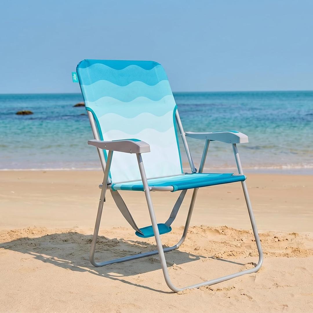 #WEJOY Folding Beach Chair for Adults, Lightweight Beach Chair with Shoulder Straps, High Back Camping Chairs with Hard Armrest, Supports 300lbs for Outdoor Lawn Concert