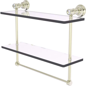 Allied Brass CC-2-TB-16 Carolina Crystal Collection 16 Inch Double Towel Bar Glass Shelf, Polished Nickel