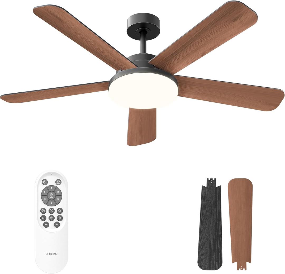 Ceiling Fans with Lights and Remote Control 52 Inch, 6 Speeds, 5 Blades, 2844 LM, 3CCT Dimmable LED, Reversible DC Motor, Black Quick-Fit Low Profile Ceiling Fan for Bedroom Living Room Indoor Outdoor (Black & Dark Brown)