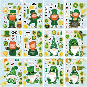 Whaline 48 Sheets St. Patrick's Day Stickers Make A Face Stickers Make Your Own Leprechaun Gnome Shamrock Craft Decals for Irish Party School Games Gift Decoration, 12 Styles