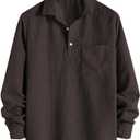 ZAFUL Men's Corduroy Shirts Solid Color 2025 Fall Half Button Long Sleeves Polo Shirt Casual Work Collared Shirt with Pocket (M)