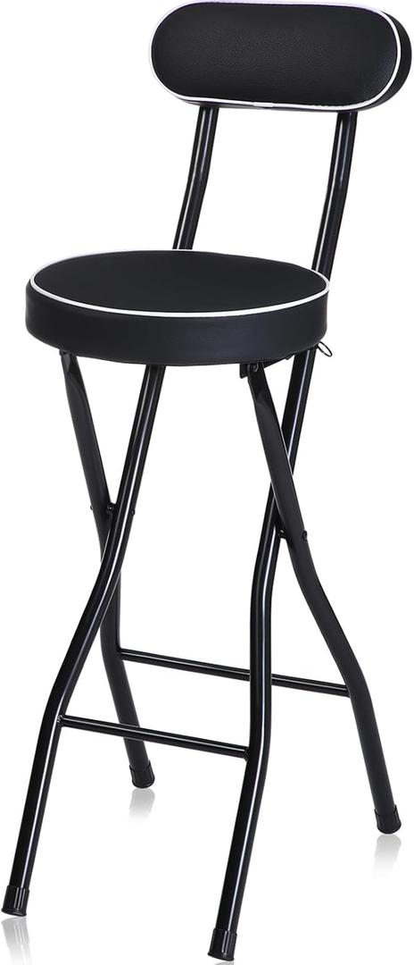 Thyle 1 Pcs 27.5 Inch Folding Bar Stool with Backrest Tall Foldable Stool Chair with Cushioned Padded Portable Collapsible Counter Height Chair for Kitchen Island Shop Cafe Dining Room