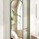 Full Length Mirror 48x14 Inches - Over The Door Hanging Mirror for Bedroom, Living Room, Closet - Arch Floor Mirror, Door Mirror with Black Frame - No Drill Easy Install (48"L x 14"W)
