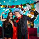 3 Pcs Halloween Costume for Men Included Blue Top Hat Green Textured Gloves and Bloody Inflatable Axe Dumber Costume for Women Adults Halloween Props Accessories