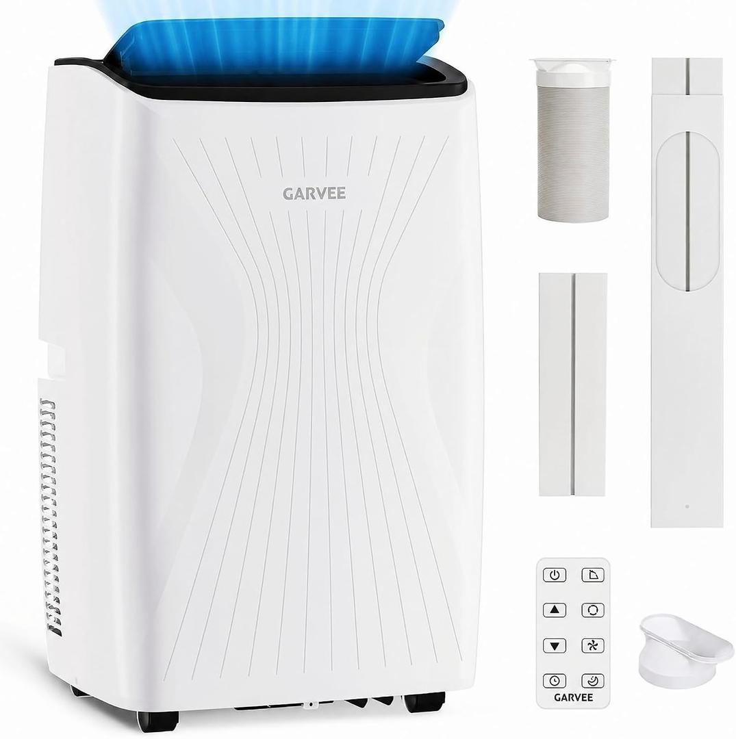 12,000 BTU Portable Air Conditioner, 4-IN-1 Portable AC Unit for Rooms Up to 550 Sq. Ft. with Cooling, Dehumidifier, Fan, Sleep, Auto Swing, LED Display, 24H Timer, Remote & Installation Kits Included