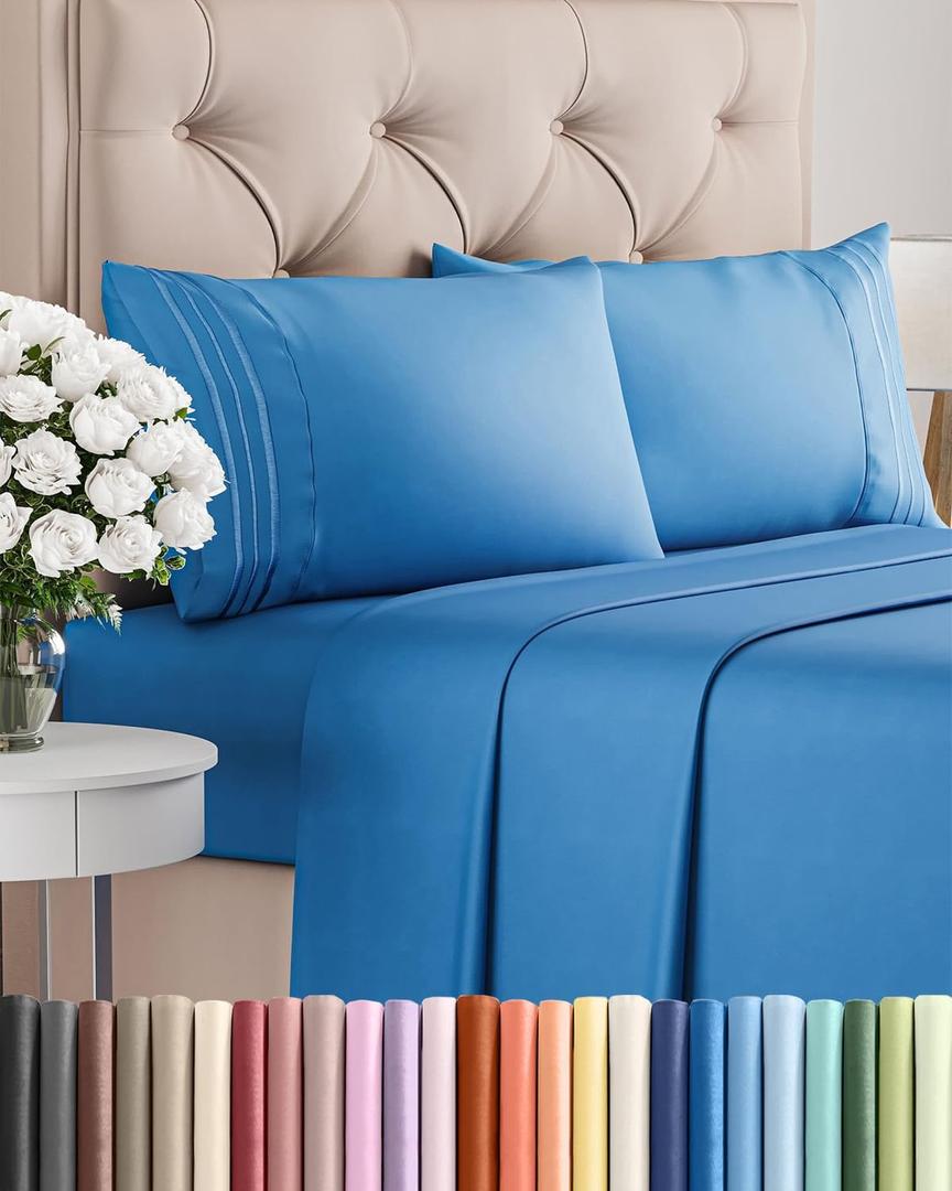 King Size 4 Piece Sheet Set - Comfy Breathable & Cooling Sheets - Hotel Luxury Bed Sheets for Women and Men - Deep Pockets, Easy-Fit, Soft and Wrinkle Free Sheets - Royal Blue Oeko-Tex Bed Sheet Set