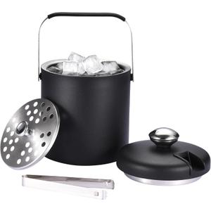 flybold Small Ice Bucket for Parties - Ice Bucket with Lid for Cocktail Bar - Double Walled Ice Container - Portable Chiller Bin Basket - Insulated Buckets for Indoor or Outdoor - Ice Cube Holder (Stainless Steel Black)