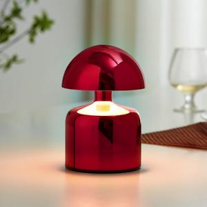 Modern Cordless Mushroom Small Table Lamp Touch LED Lamp, 3-Way Dimmable Bedside Nightstand Lamp Mini Rechargeable Night Light for Bedroom, Living Room (Wine Red)