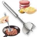 304 Stainless Steel Meat Masher 11 Inch 6 Blade, Ground Beef Chopper Tool Hamburger Smasher for Potato Chicken Puree, Heavy Duty Food Grade Mixer Utensil for Home Meal Prep
