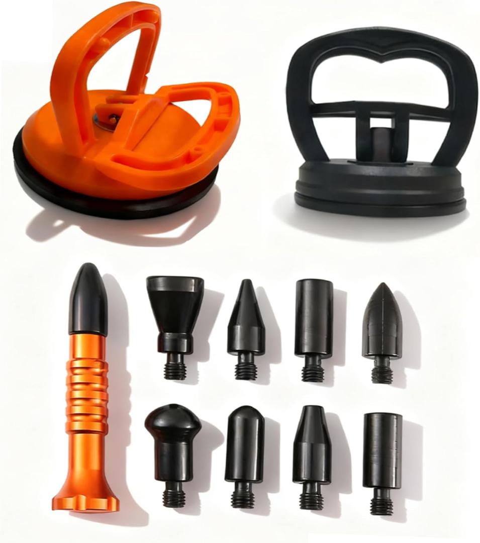 11-in-1 Paintless Dent Repair Kit & Screen Opening Tools - Rubber Hammer, Stainless Steel Tap Down Pen with 9 Heads + 2 LCD Suction Cups for Car Dent Removal, Smartphone Tablet Laptop Screen Repair