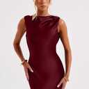 Memoriesea Women's Elegant Sleeveless High Neck Tie Cocktail Wedding Party Maxi Dress (Red, M)