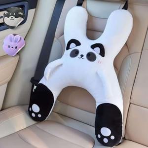 FOMO Finds Kids Car Sleeping Pillow - X-Shaped Plush Animal for Neck & Back Support - Hands & Seat Belt Slot - Machine Washable & Compressible - Perfect for Car, Plane, Train, Boat & More - White