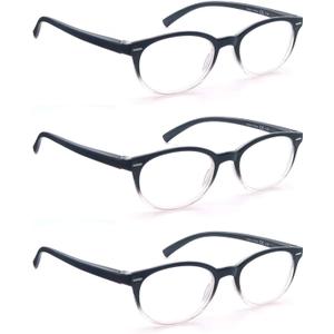 Black Reading Glasses Women Cute Small Round Readers +2.00 for Small Head/Petite Face,Lightweight Cheaters Reading Glasses w/Comfortable Spring Hinges 3 Pack, +2.